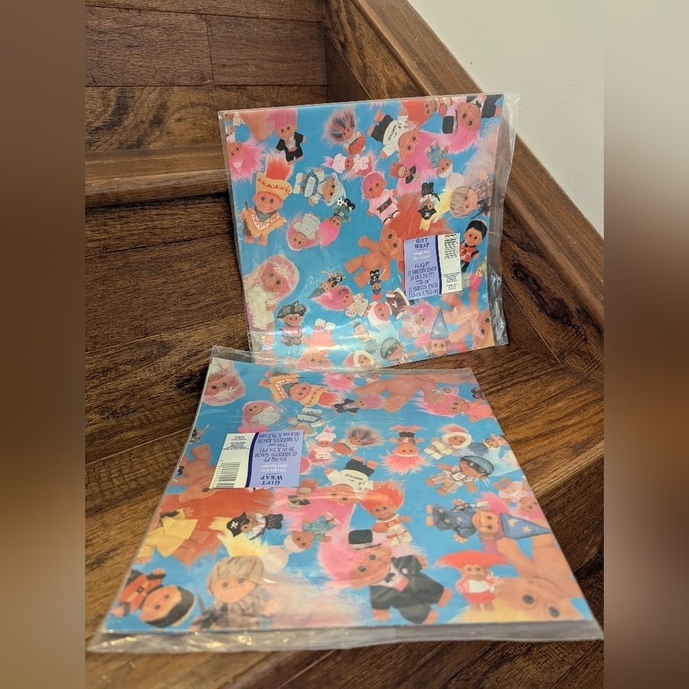 Vintage Kitsch Gift Wrap Trolls Dolls Hallmark Wrapping Paper New 2 packs